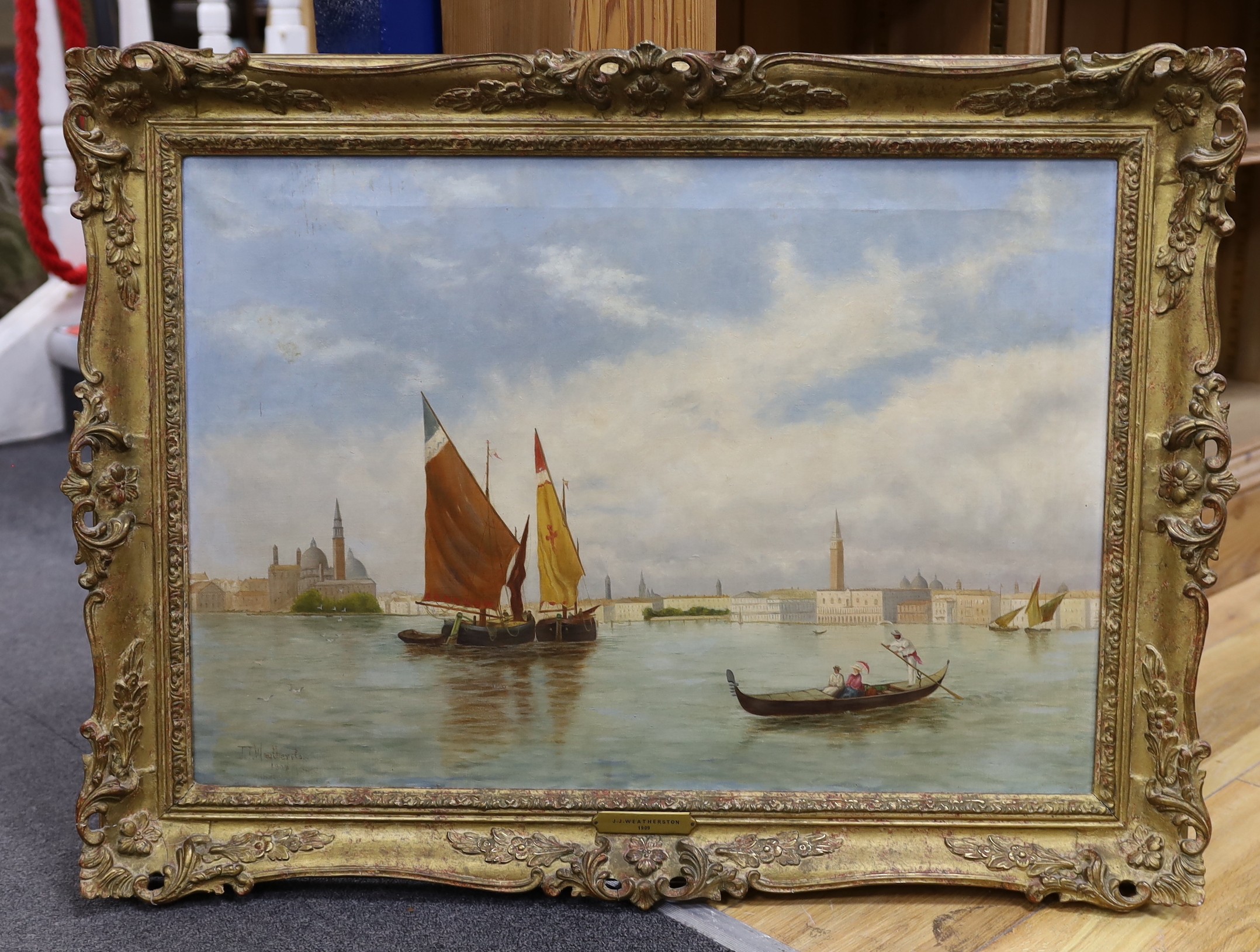 J.J. Weatherston, late 19th/early 20th century, oil on canvas, Venetian scene, signed and dated 1909, 46 x 67cm